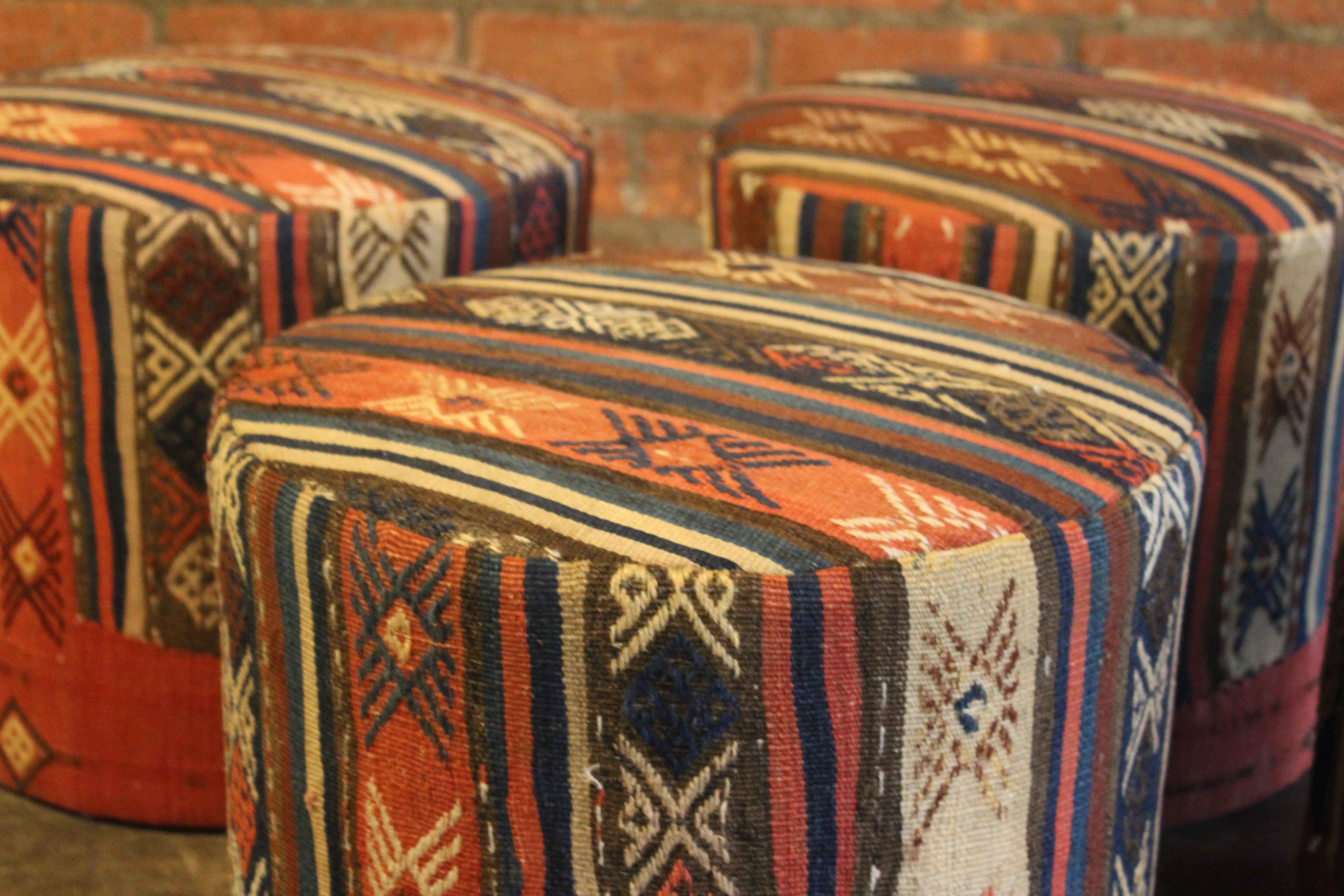 Pair of Turkish Kilim Stools, One Pair Available 2
