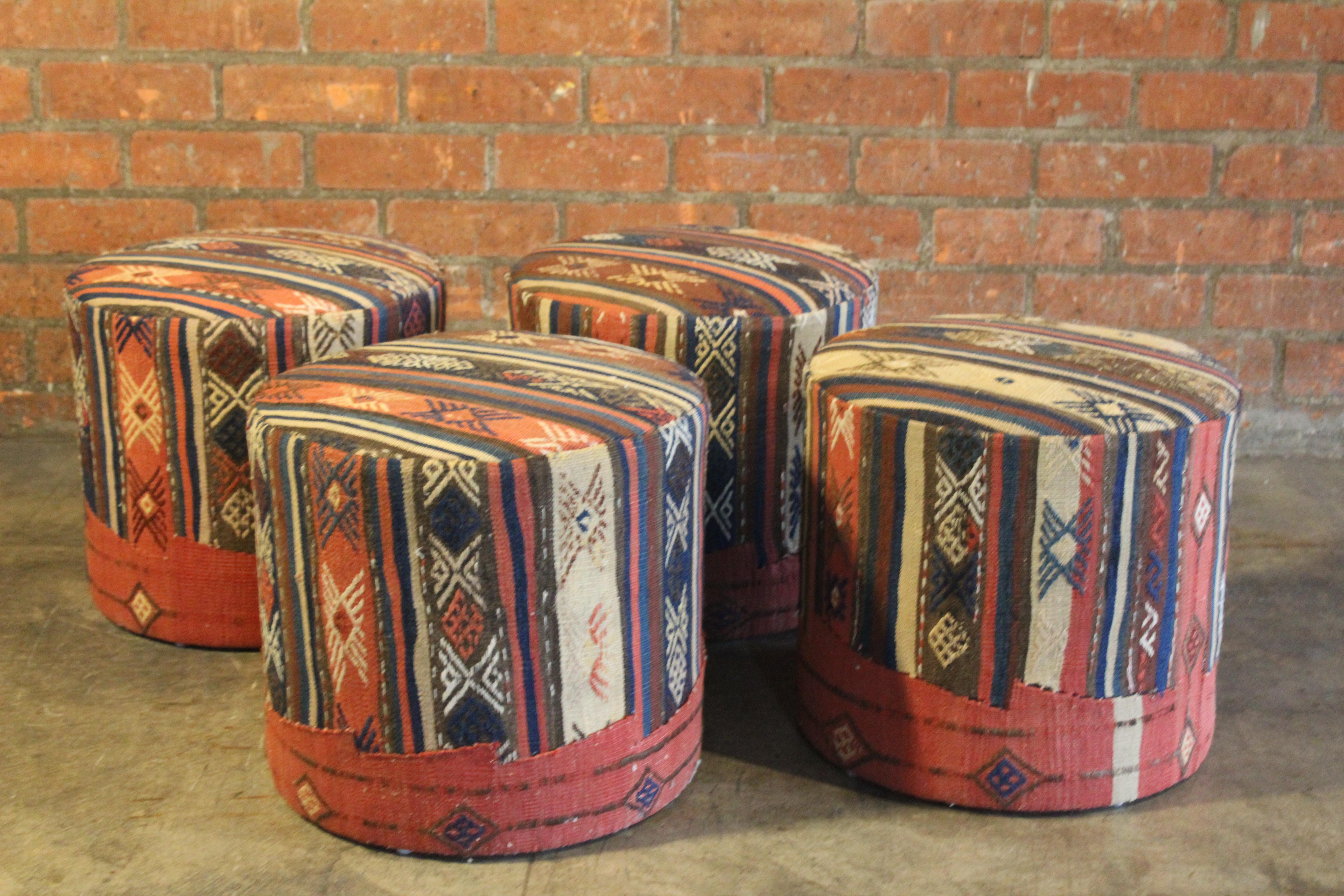 Pair of Turkish Kilim Stools, One Pair Available 3