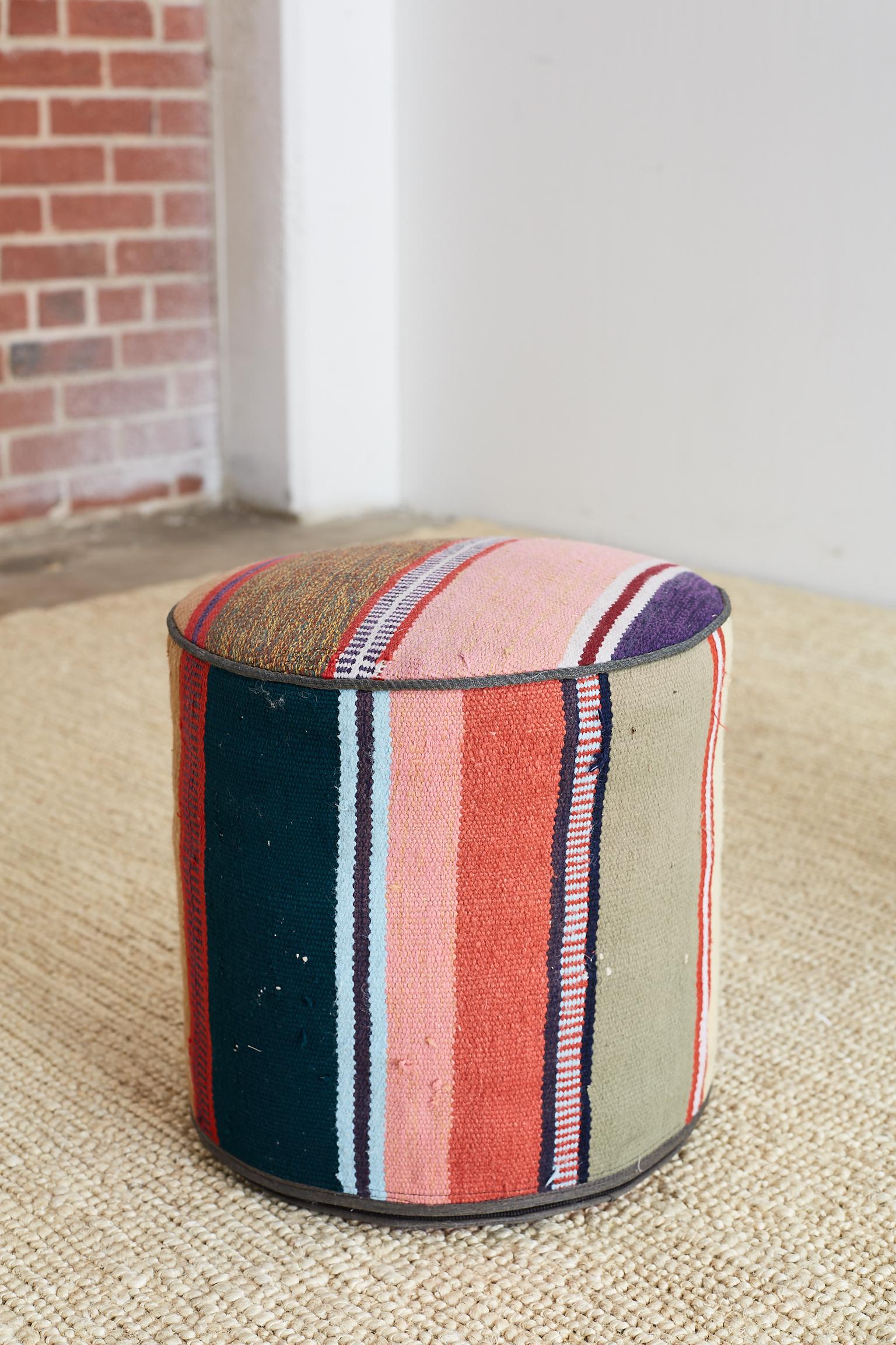 Pair of Turkish Kilim Striped Pouf Ottomans 1