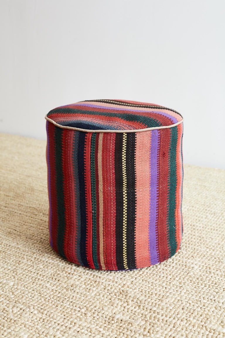 Pair of Turkish Kilim Striped Pouf Ottomans at 1stDibs kilim pouf ottoman
