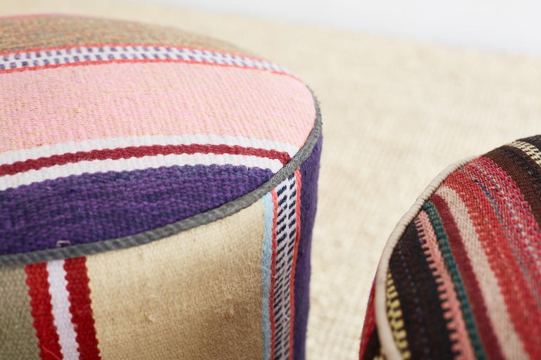 Pair of Turkish Kilim Striped Pouf Ottomans at 1stDibs kilim pouf ottoman