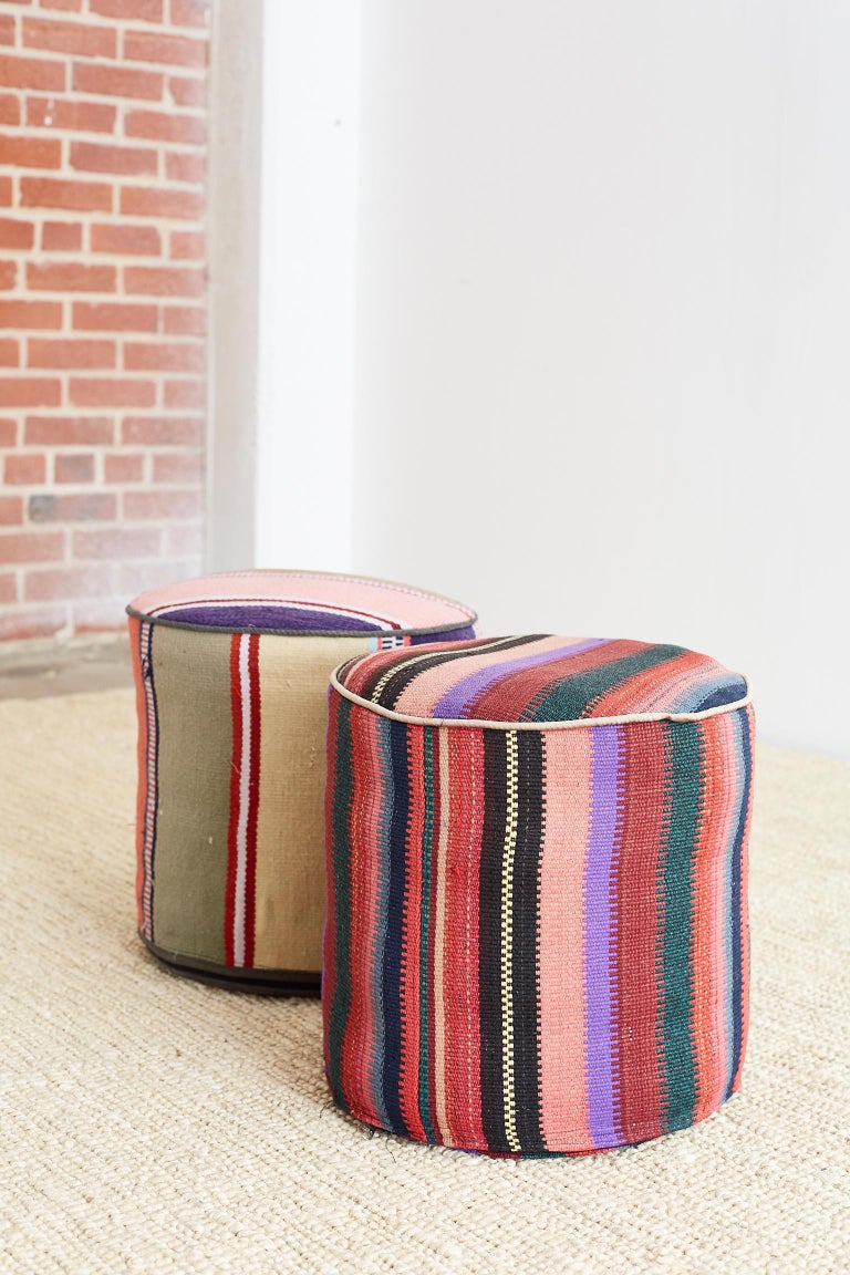 Pair of Turkish Kilim Striped Pouf Ottomans at 1stDibs kilim pouf ottoman