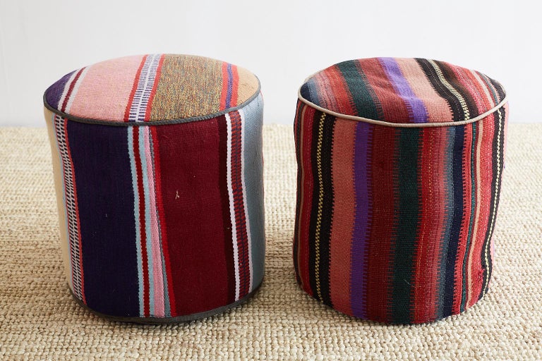 Pair of Turkish Kilim Striped Pouf Ottomans at 1stDibs kilim pouf ottoman