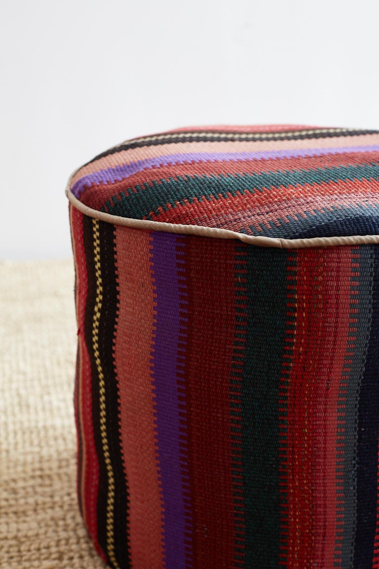 Pair of Turkish Kilim Striped Pouf Ottomans at 1stDibs kilim pouf ottoman