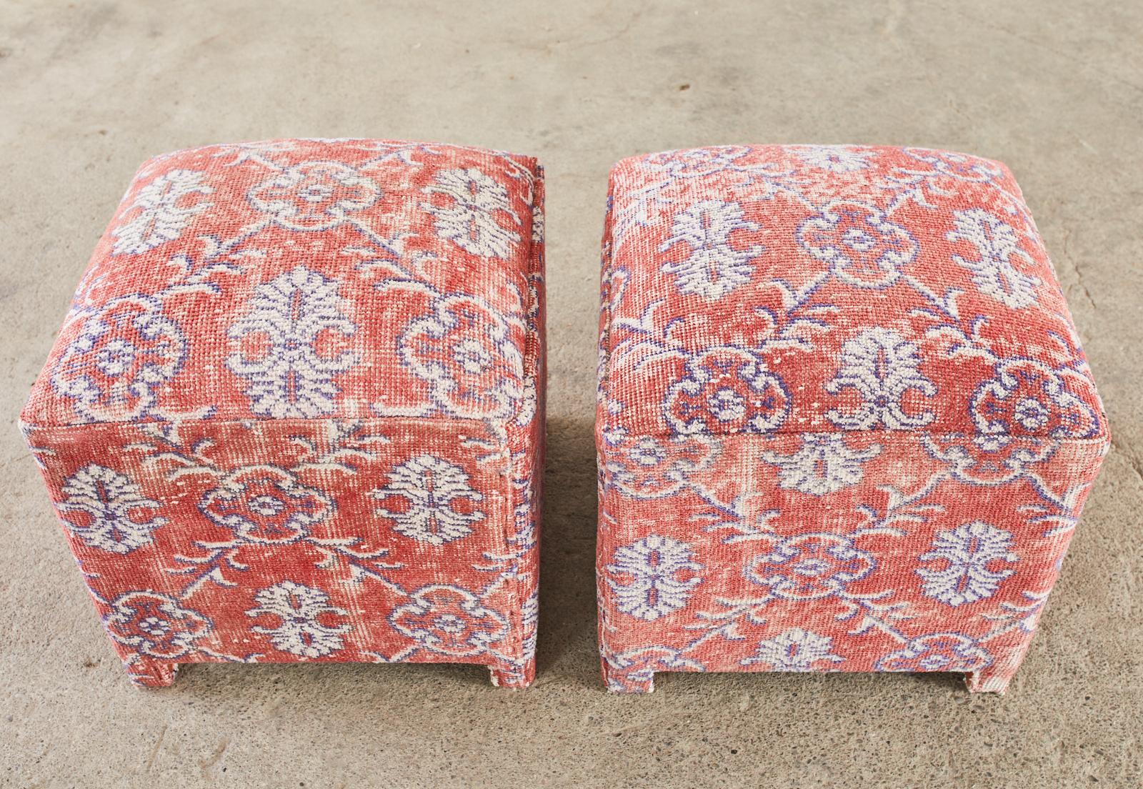 Pair of Turkish Kilim Style Rug Footstool Ottoman Poufs 5