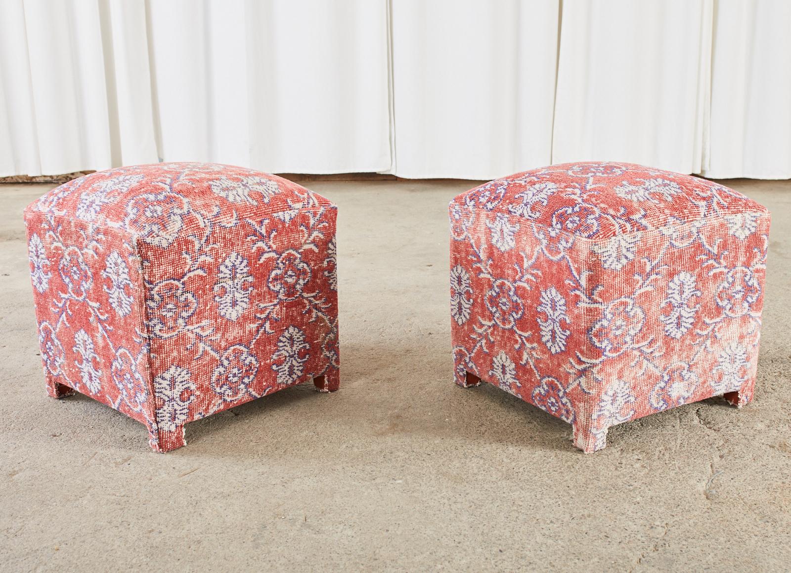 Pair of Turkish Kilim Style Rug Footstool Ottoman Poufs 7