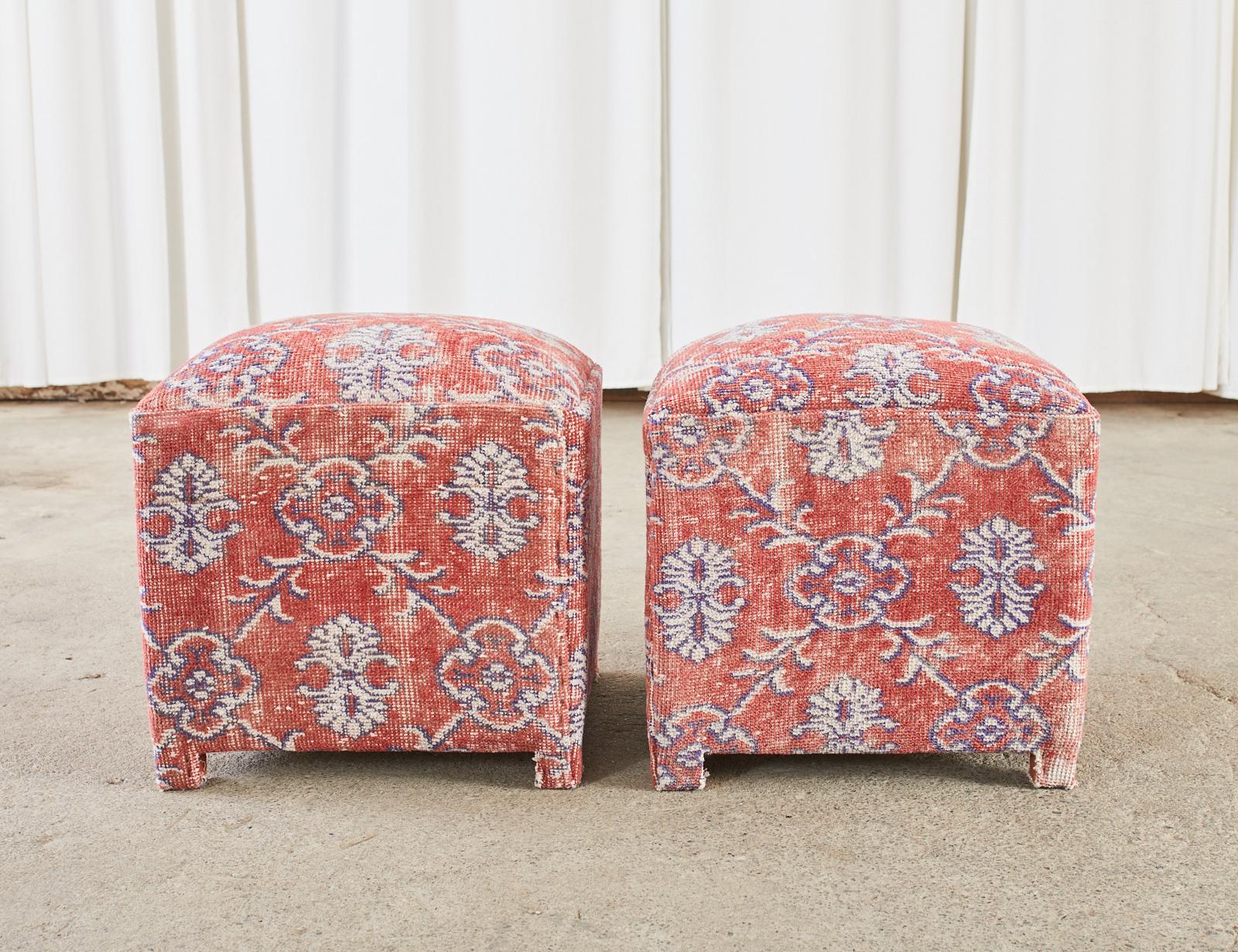 Pair of Turkish Kilim Style Rug Footstool Ottoman Poufs 8