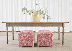 Pair of Turkish Kilim Style Rug Footstool Ottoman Poufs