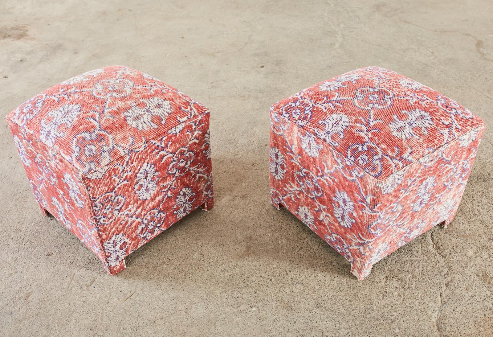 Pair of Turkish Kilim Style Rug Footstool Ottoman Poufs 1