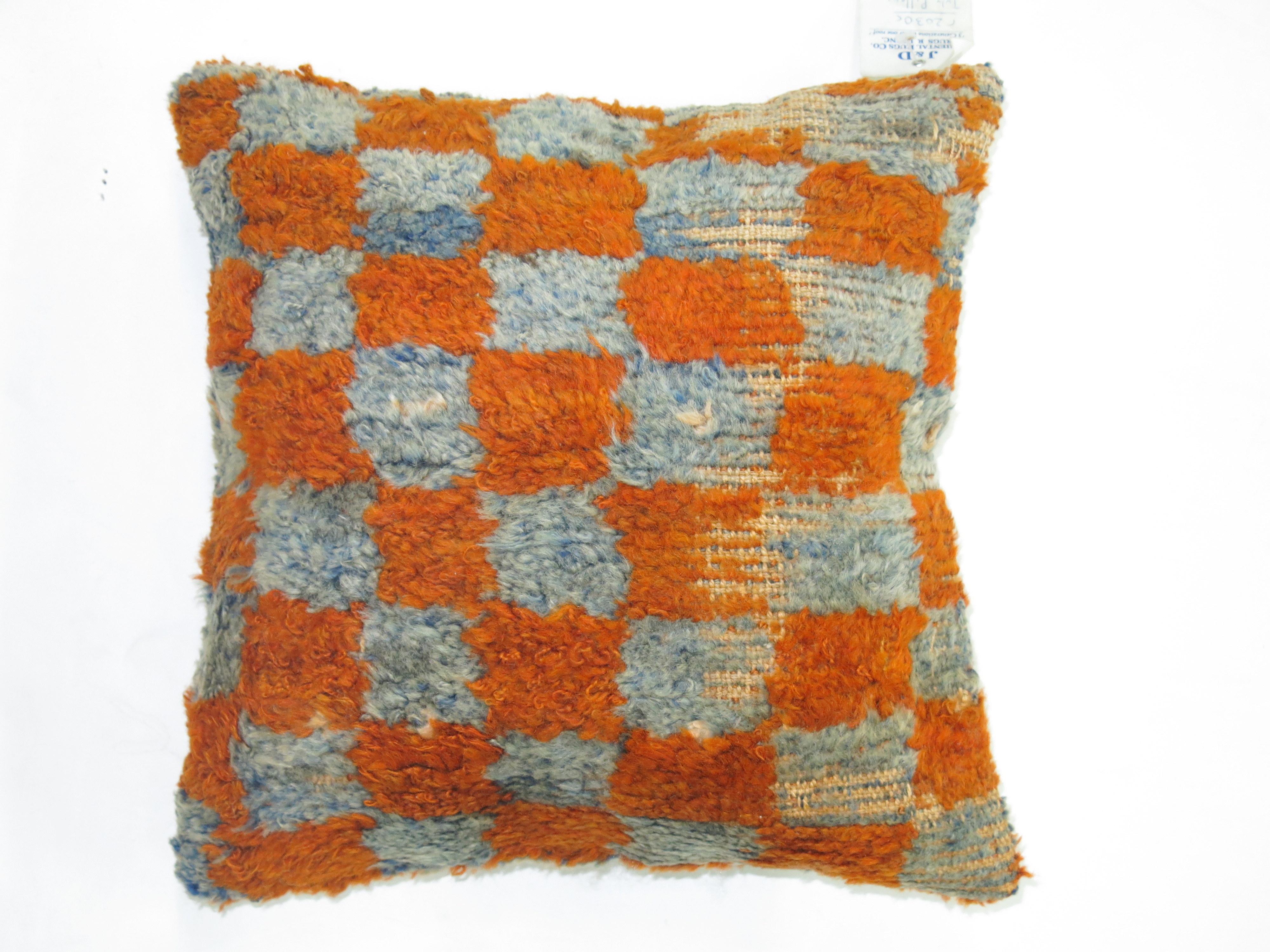 Mid-Century Modern Pair of Turkish Rug Pillow with Checkerboard Motif