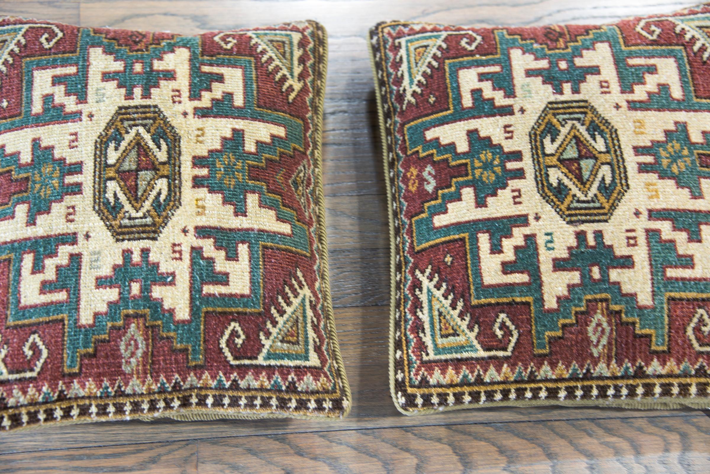 Tribal Pair of Turkish Rug Pillows For Sale