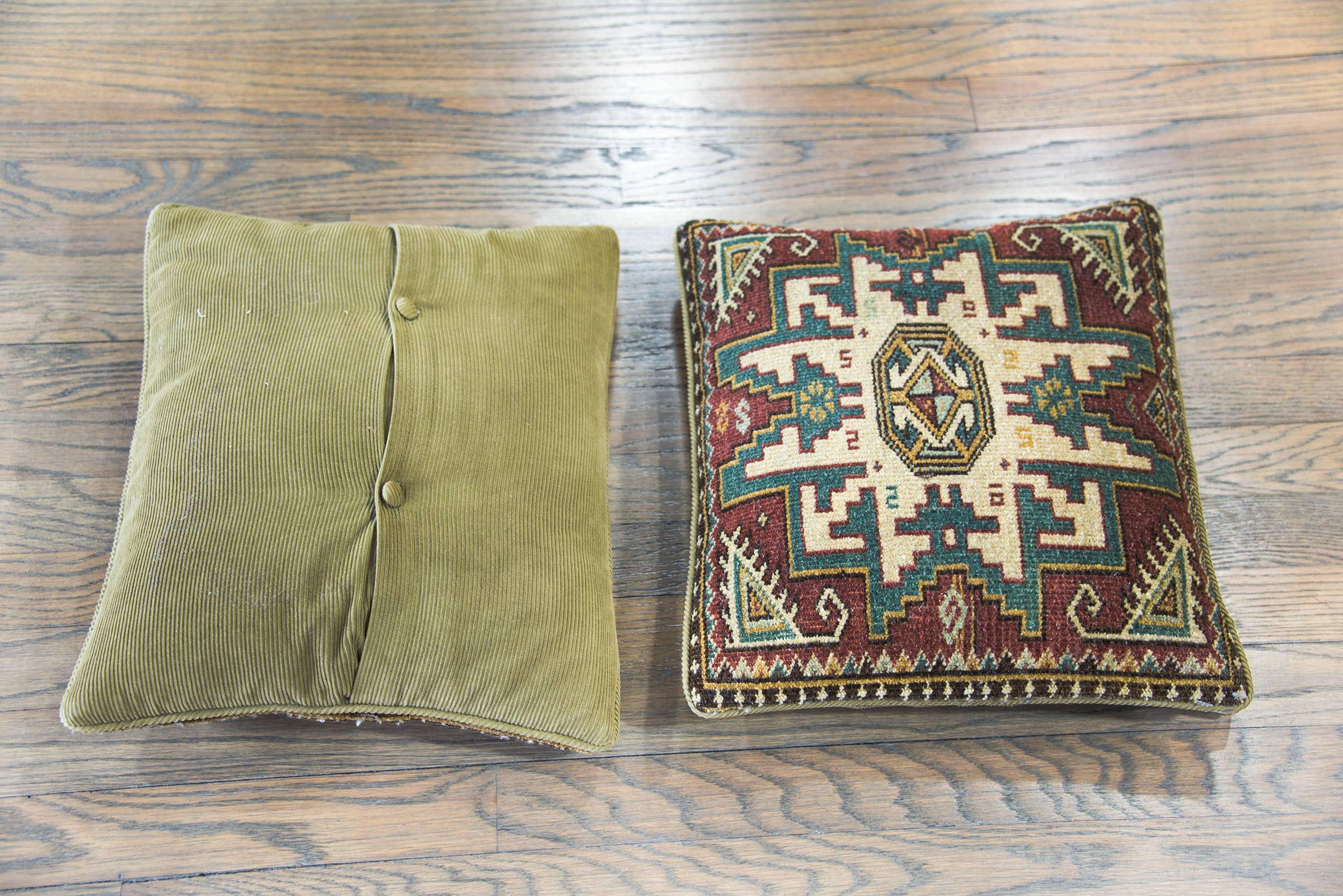 Hand-Knotted Pair of Turkish Rug Pillows For Sale