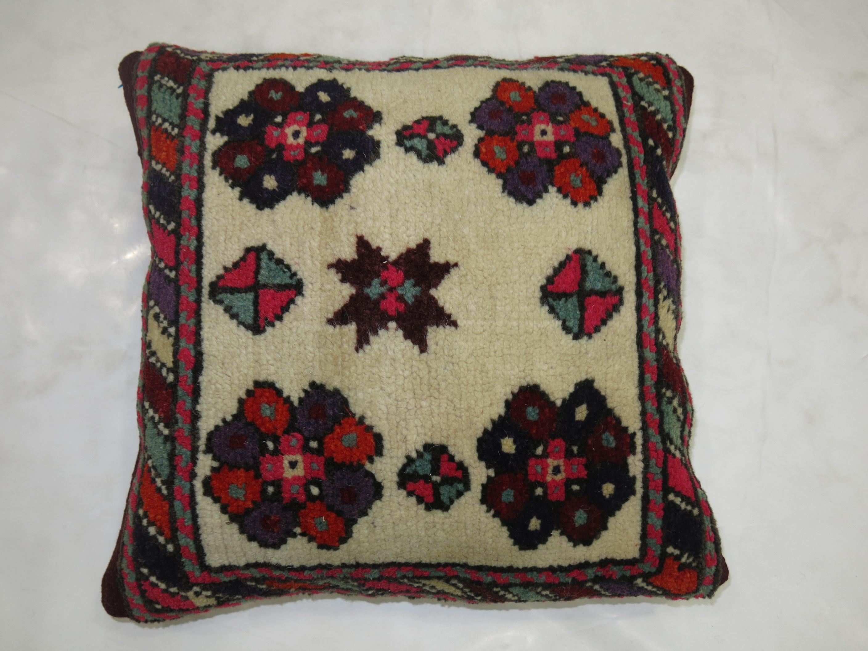 Tribal Pair of Turkish Village Rug Pillows For Sale