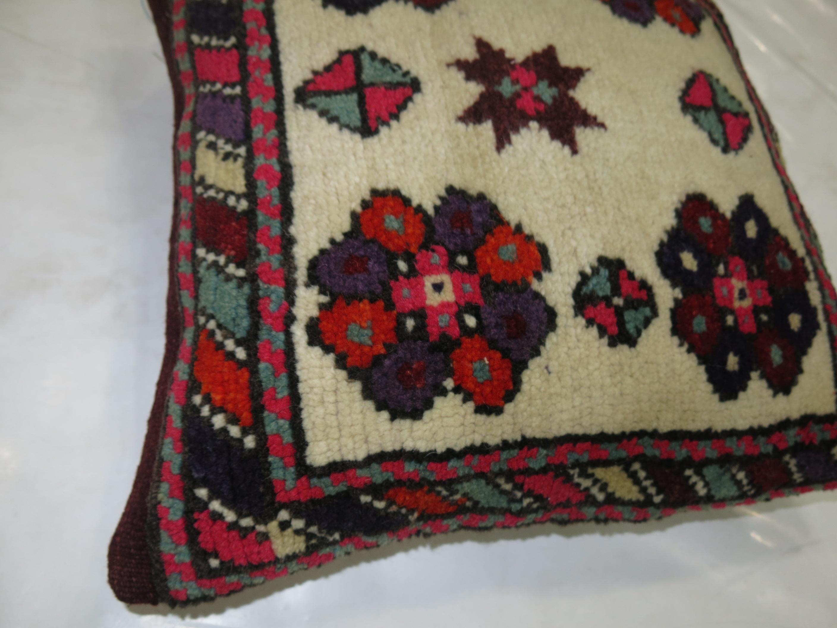 20th Century Pair of Turkish Village Rug Pillows For Sale