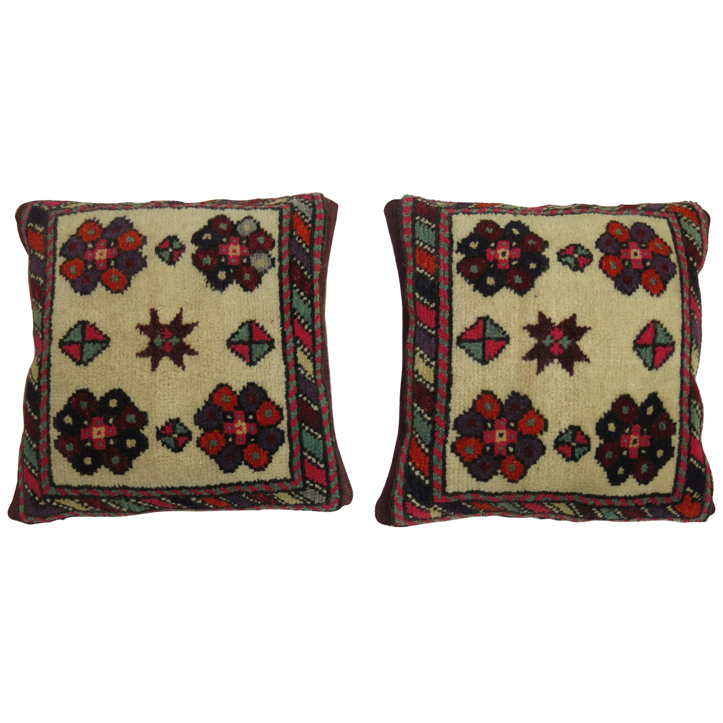 Pair of Turkish Village Rug Pillows For Sale