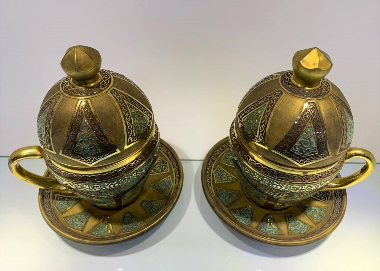 Enameled Pair of Turksih Islamic Gilt Glass Cups For Sale