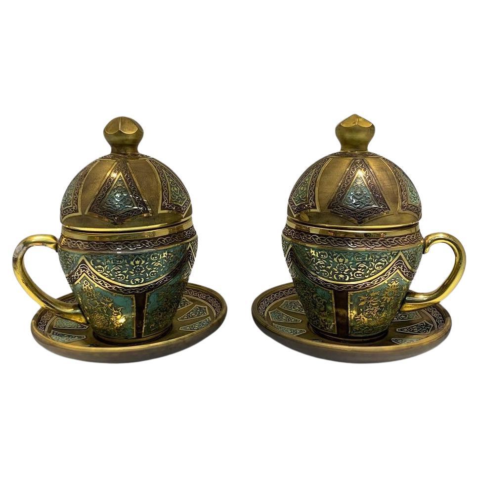 Pair of Turksih Islamic Gilt Glass Cups For Sale