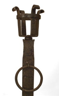 Pair of American Mission Monumental Wrought Iron Andirons