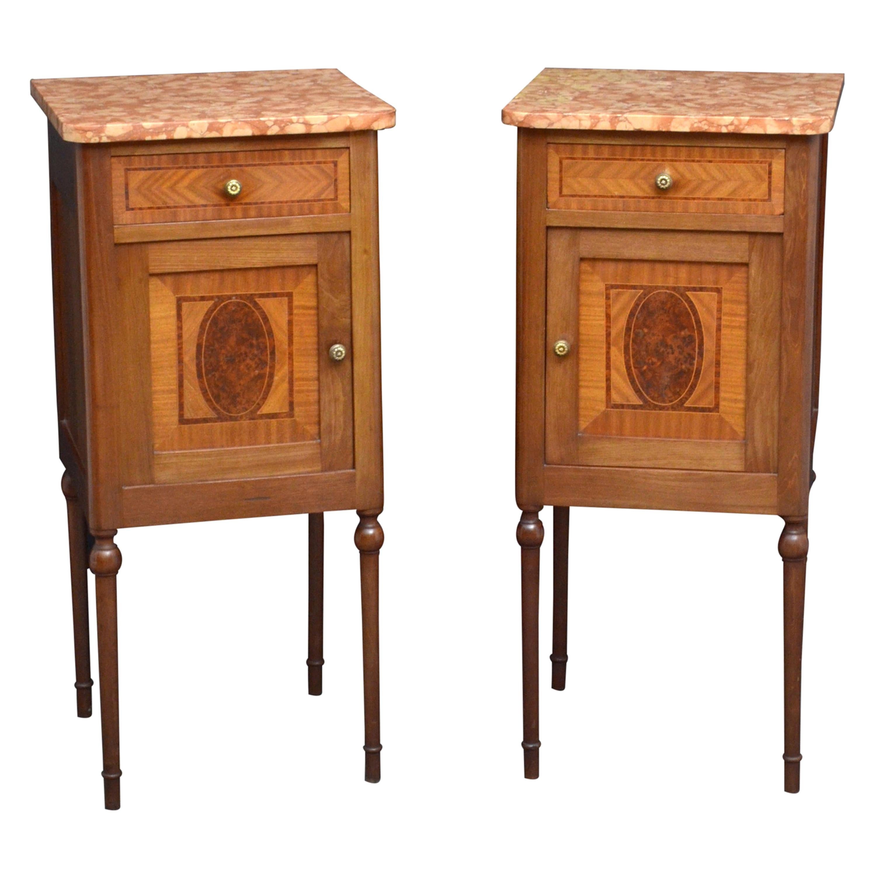 Pair of Deco Burl Wood Bedside with Bakelite Handles at 1stDibs