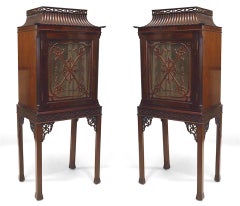 Pair of Chinese Chippendale Mahogany Curio Cabinets