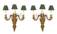 Pair of Louis XV Style Bronze Wall Sconces with Green Shades