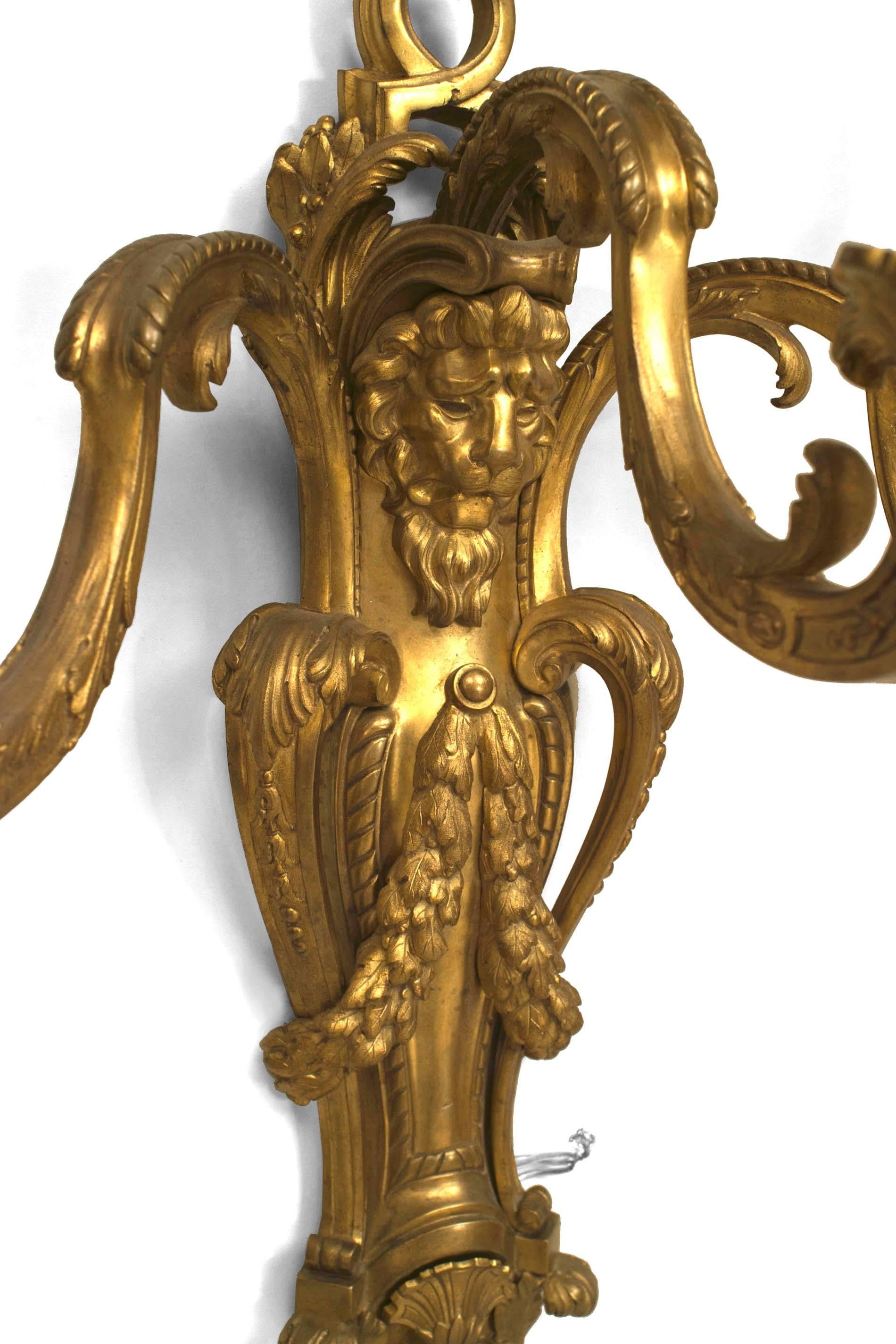 French Pair of Louis XV Style Bronze Wall Sconces with Green Shades For Sale