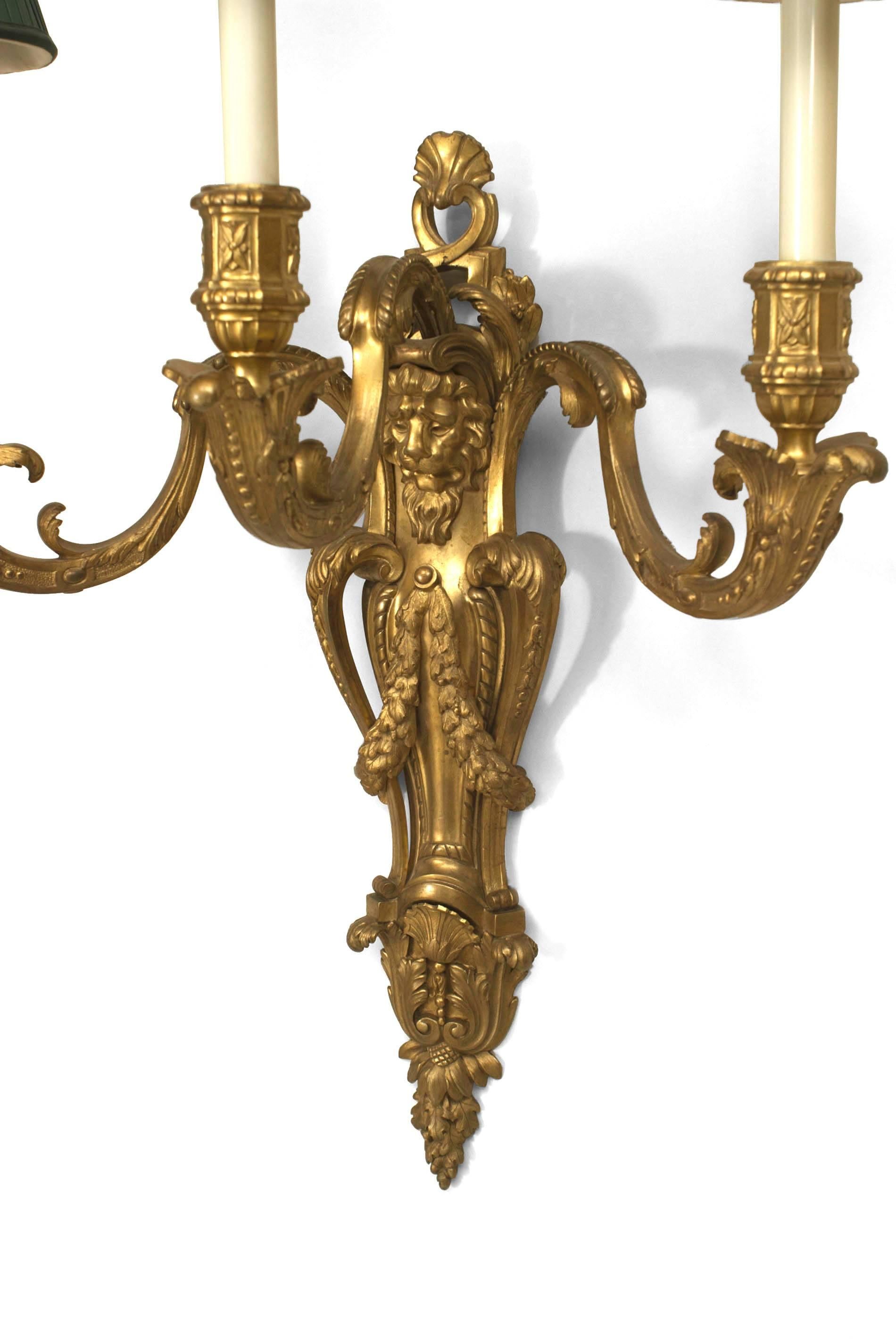 Pair of Louis XV Style Bronze Wall Sconces with Green Shades In Good Condition For Sale In New York, NY
