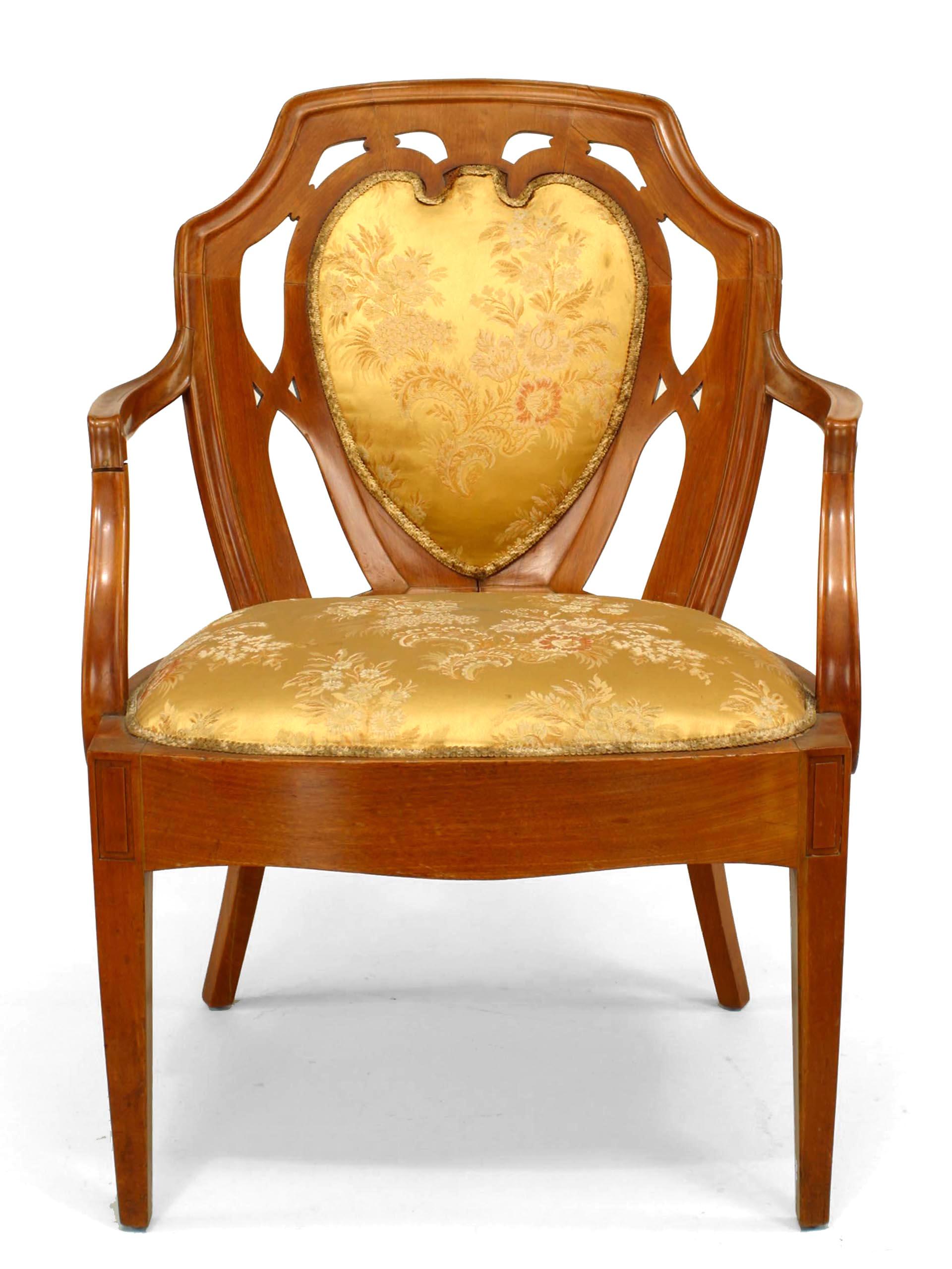 Set of 4 Swedish Biedermeier Gold Floral Arm Chair In Good Condition For Sale In New York, NY