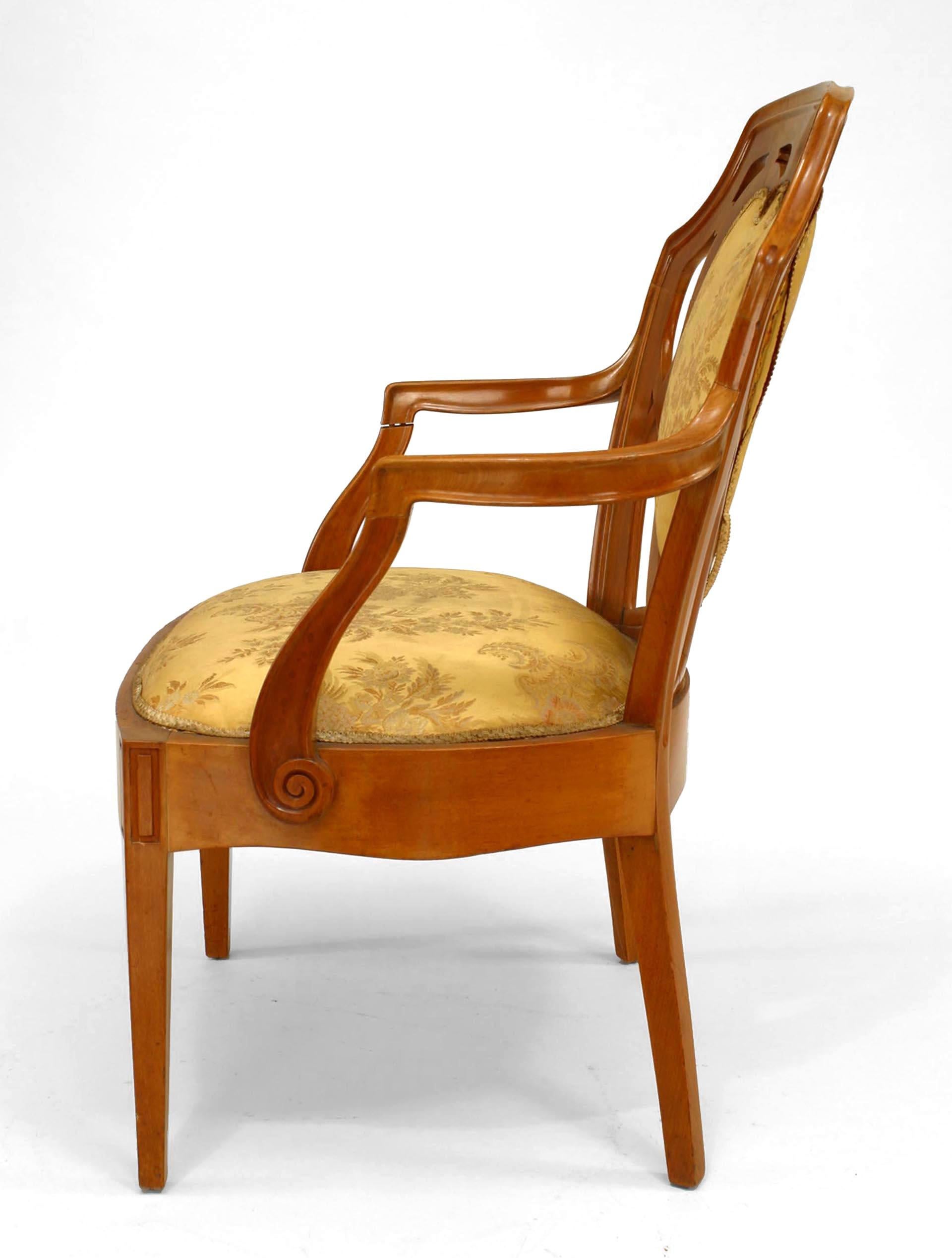 20th Century Set of 4 Swedish Biedermeier Gold Floral Arm Chair For Sale
