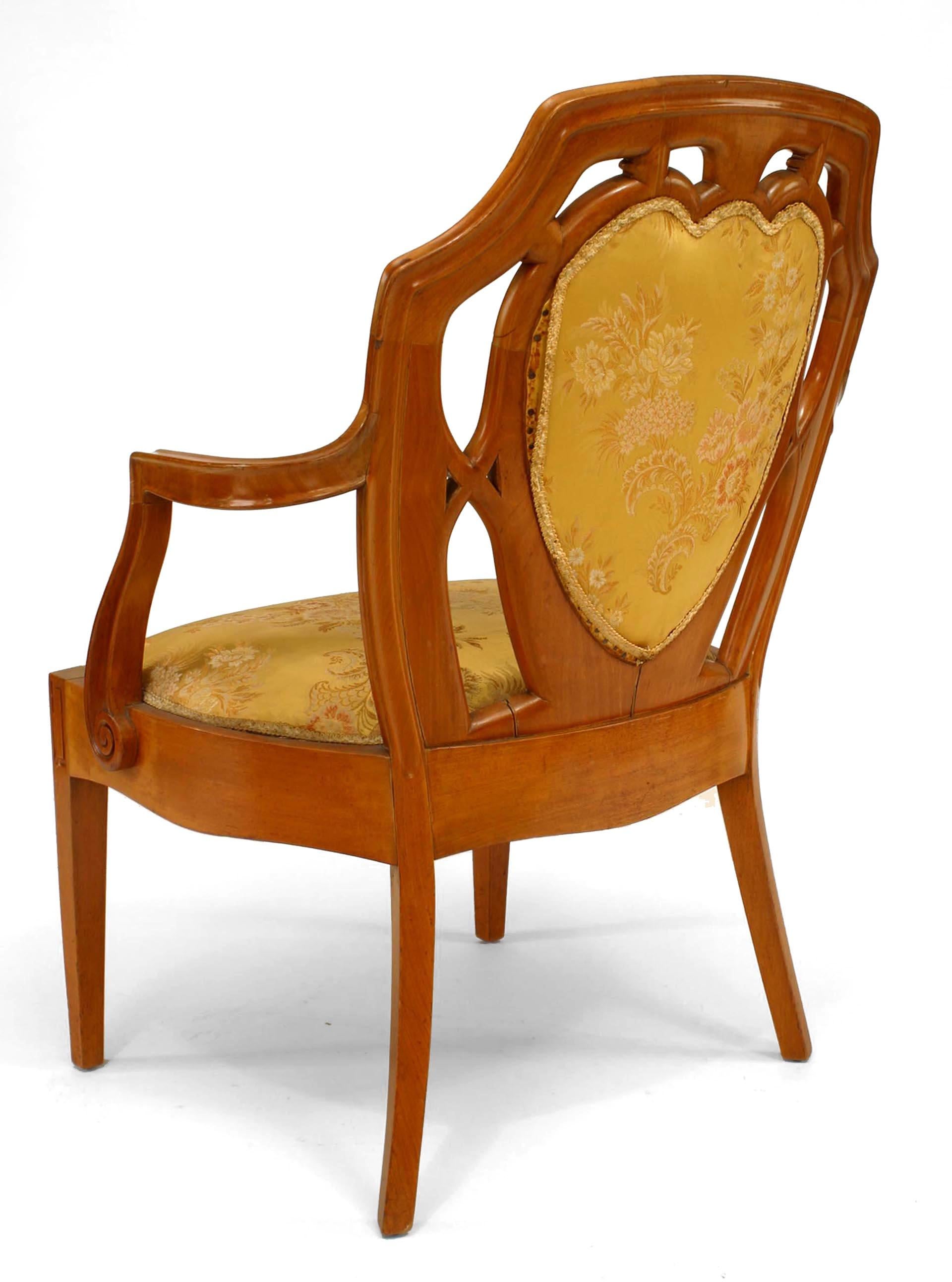 Cherry Set of 4 Swedish Biedermeier Gold Floral Arm Chair For Sale