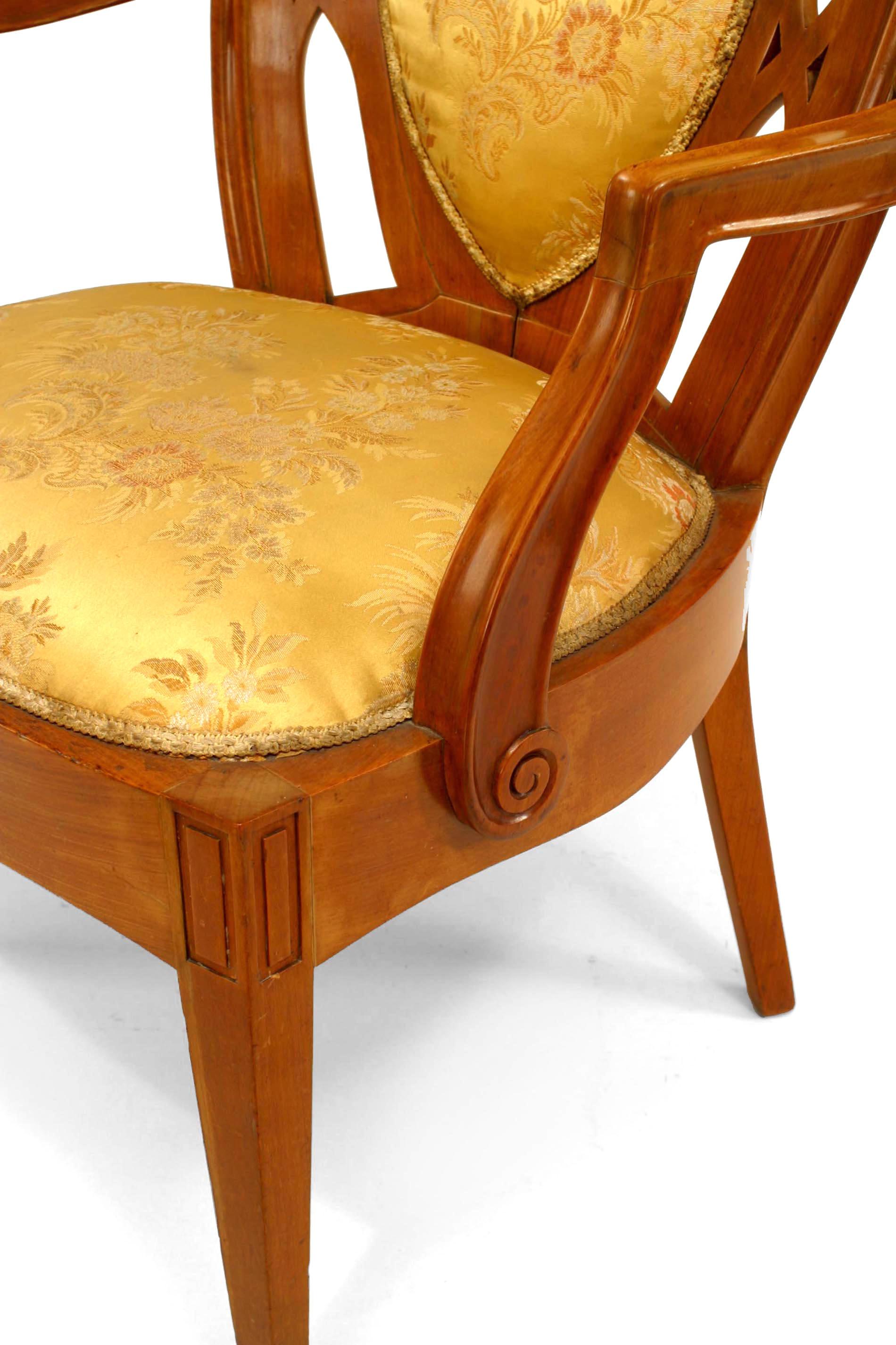 Set of 4 Swedish Biedermeier Gold Floral Arm Chair For Sale 1