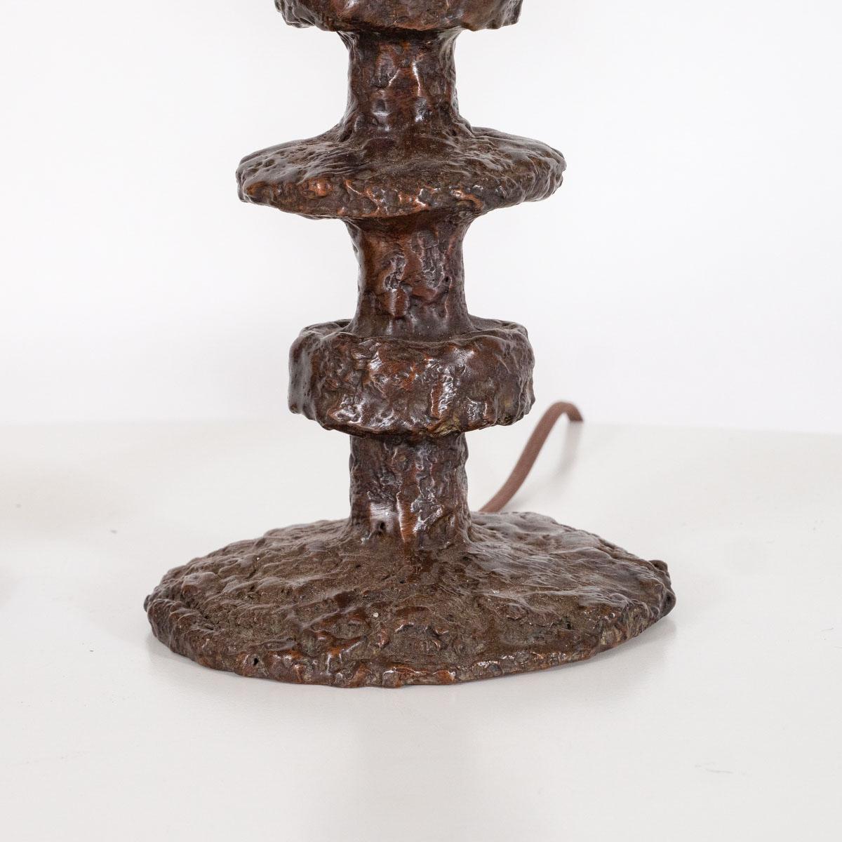 Contemporary Pair of Turned Bronze Table Lamps by Claudio Gonzalez