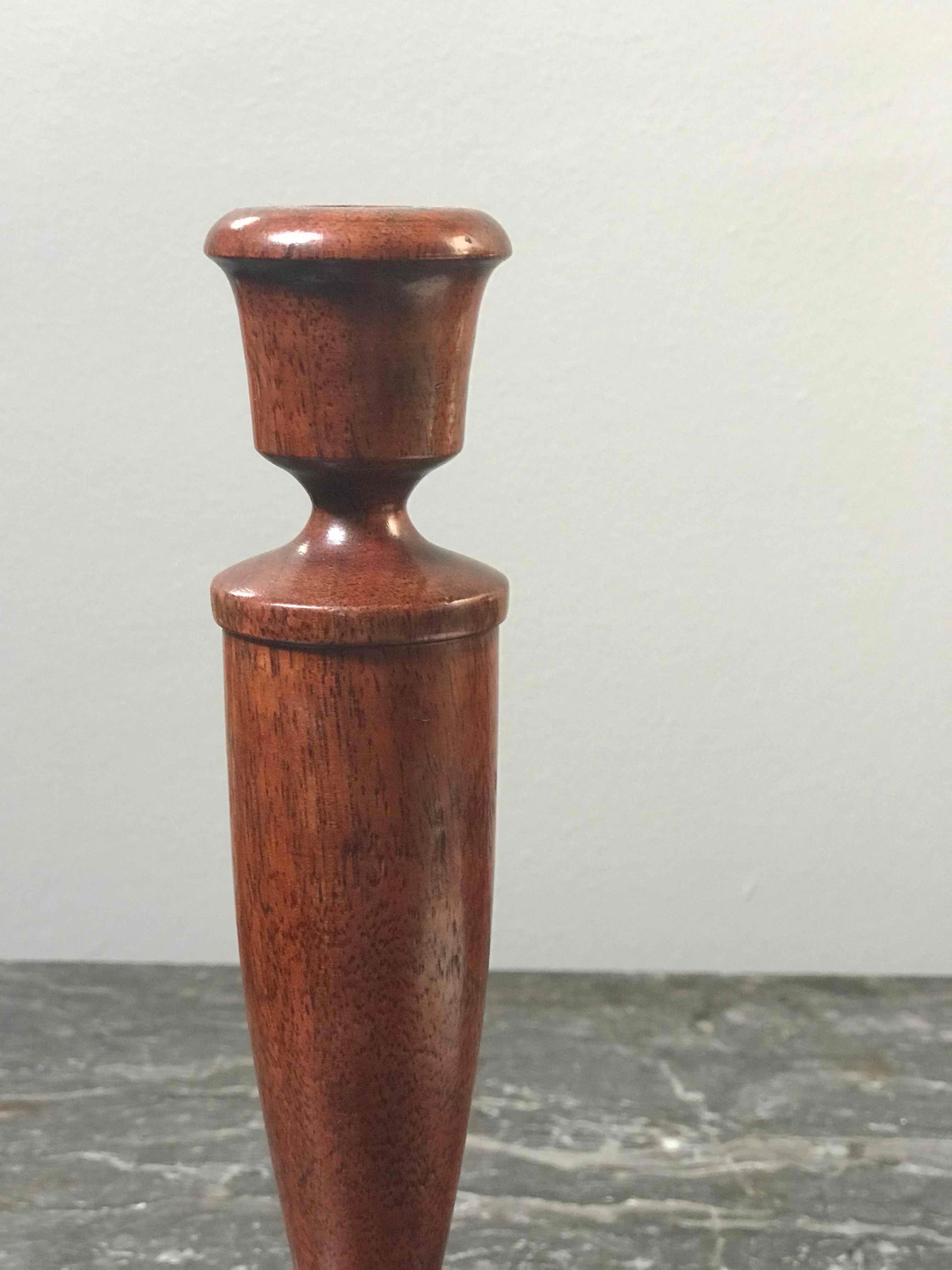 Late Victorian Pair of Turned Candlesticks in Mahogany