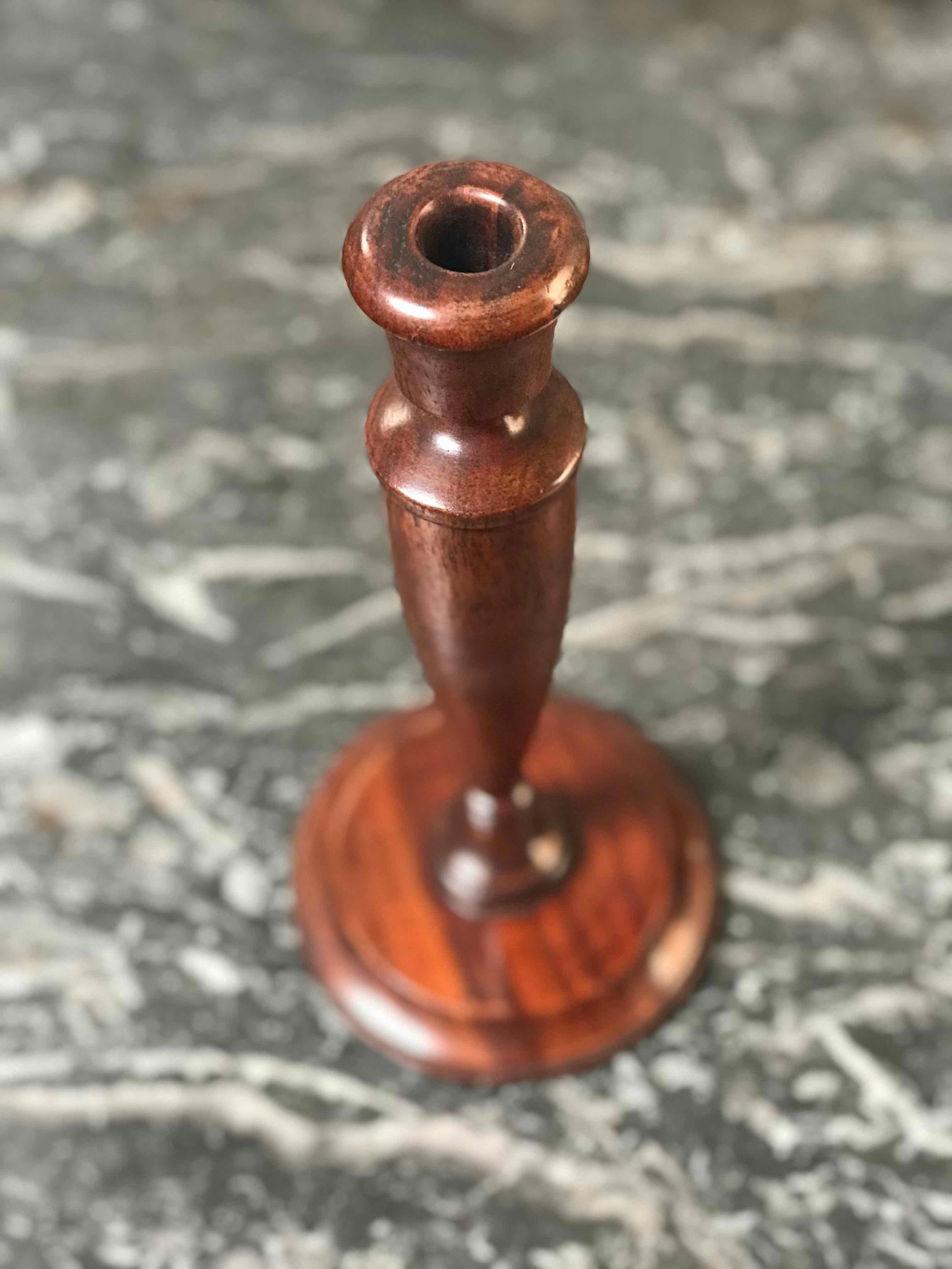 English Pair of Turned Candlesticks in Mahogany