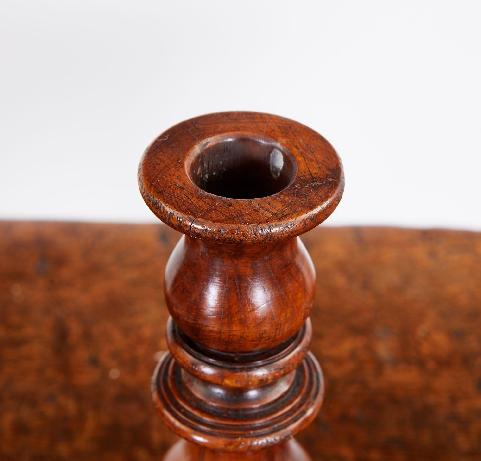 Pair of Turned Fruitwood Candlesticks In Good Condition For Sale In Greenwich, CT