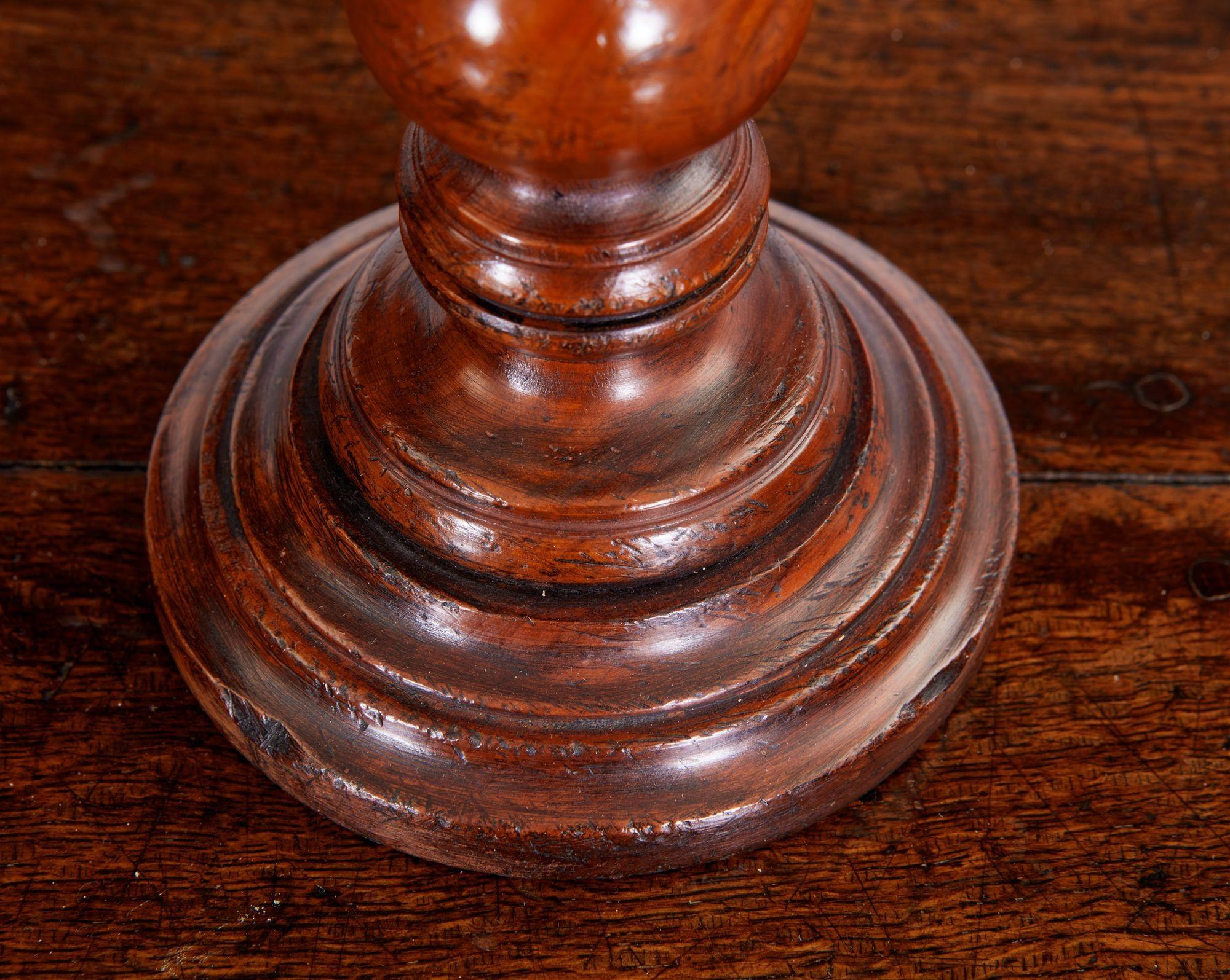 Mid-19th Century Pair of Turned Fruitwood Candlesticks For Sale