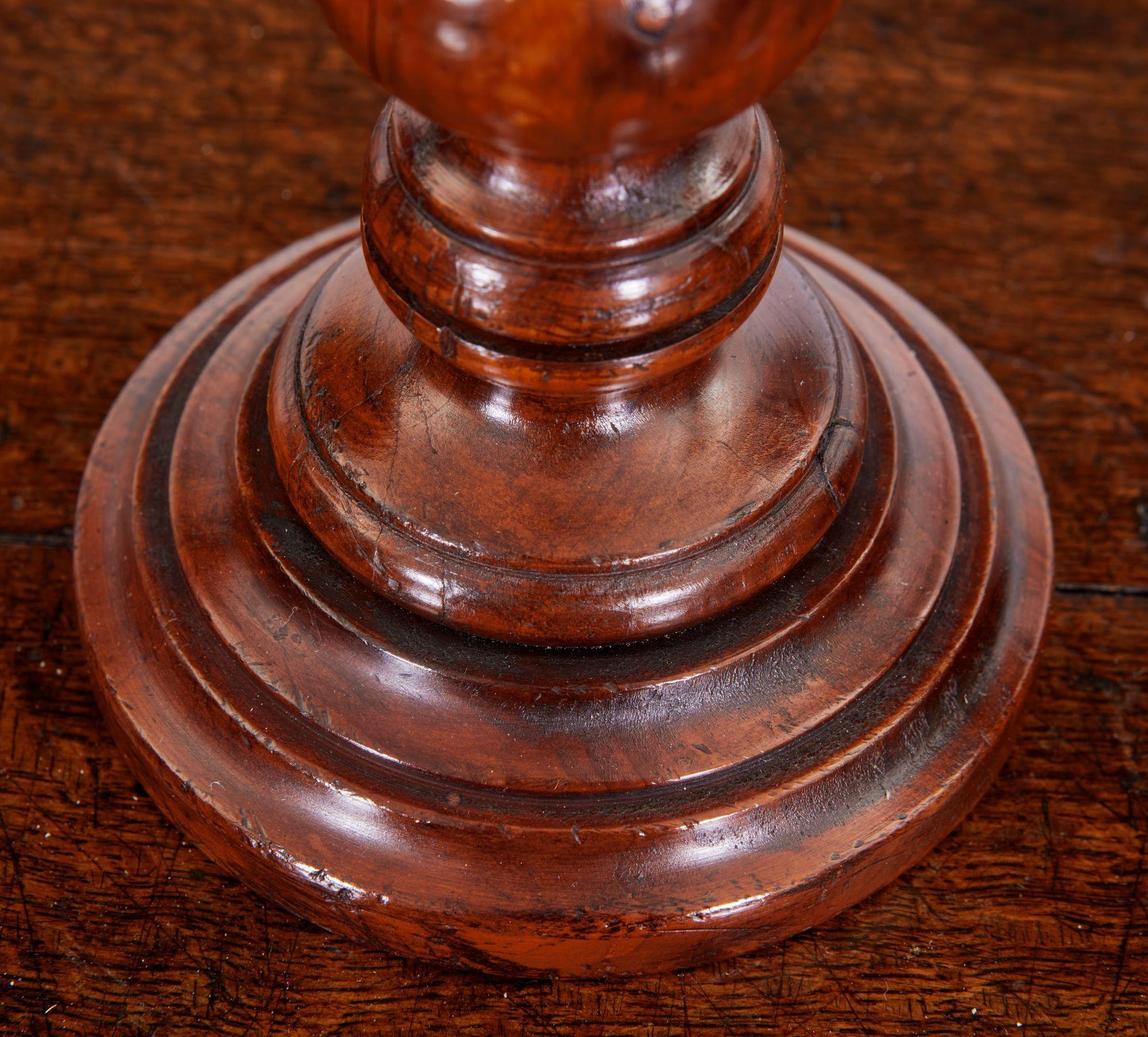 Pair of Turned Fruitwood Candlesticks For Sale 1