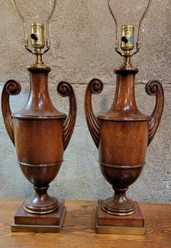 Chippendale Style Solid Mahogany Urn Table Lamps