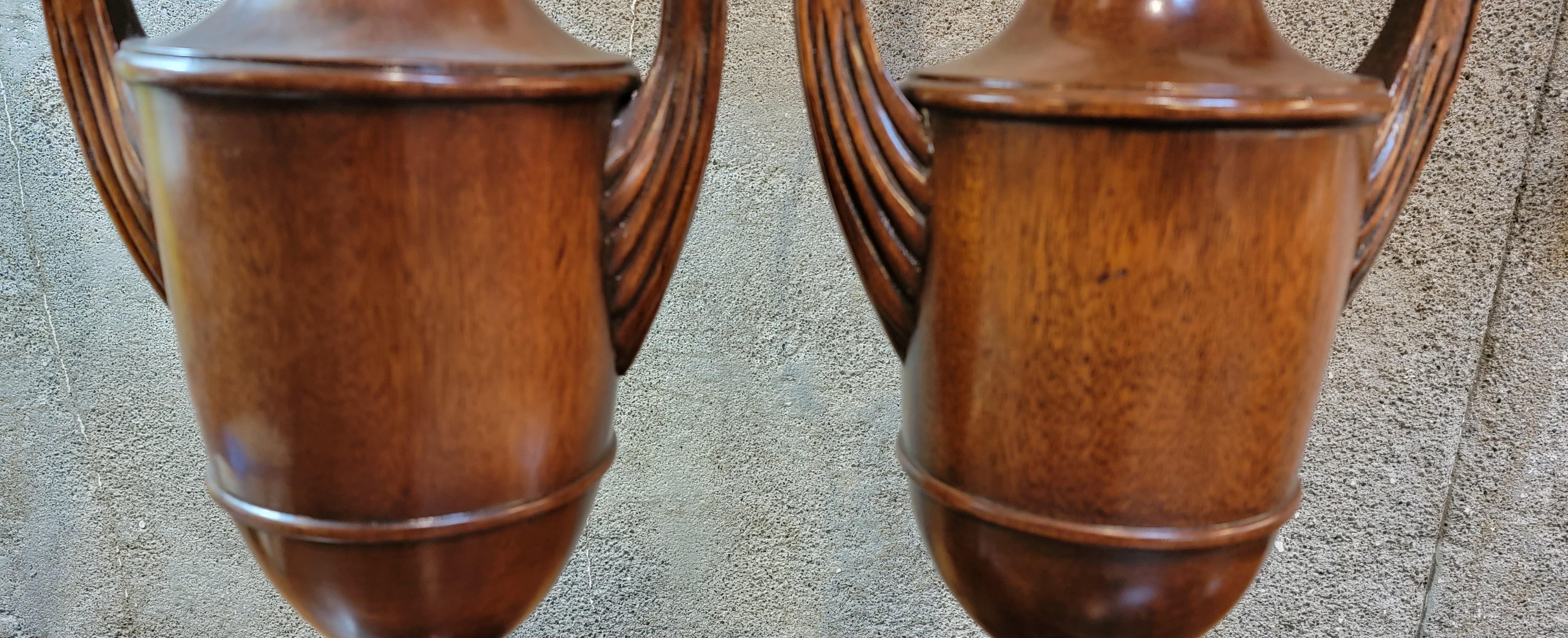 20th Century Chippendale Style Solid Mahogany Urn Table Lamps
