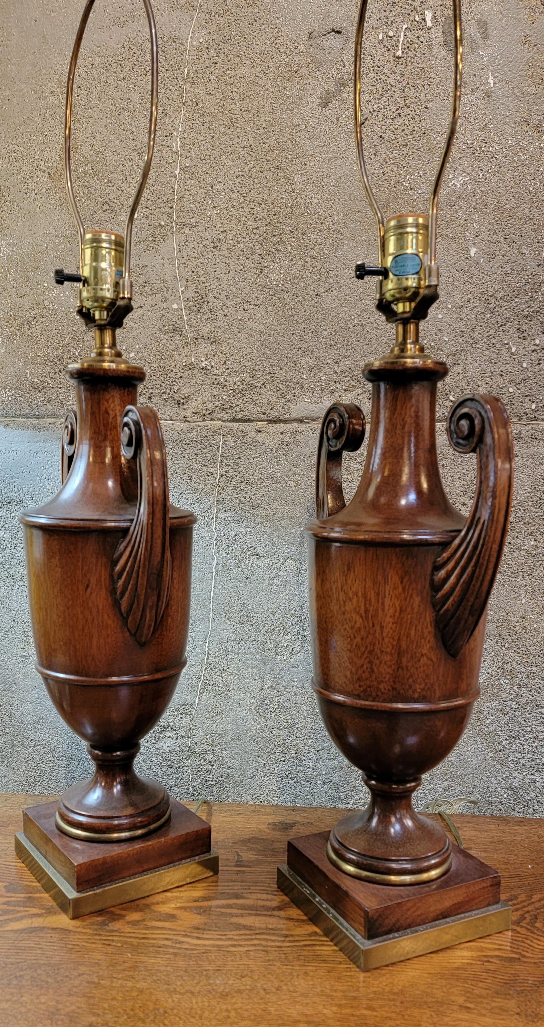 Chippendale Style Solid Mahogany Urn Table Lamps 1