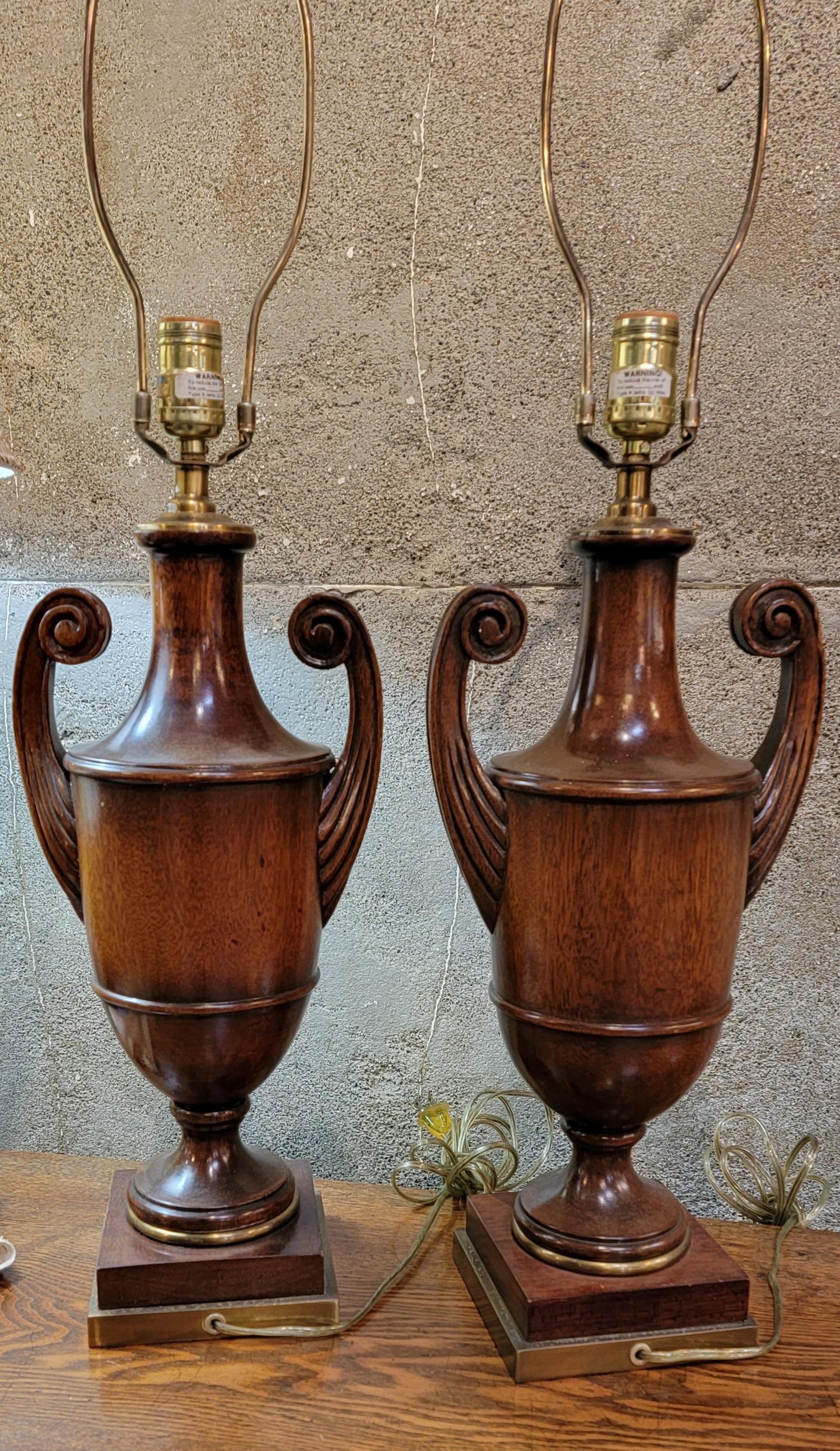 Chippendale Style Solid Mahogany Urn Table Lamps 2