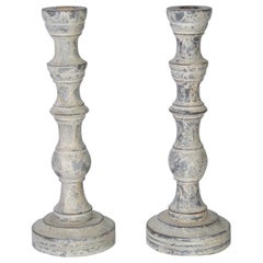 Pair of Turned Painted Wood Candlestick
