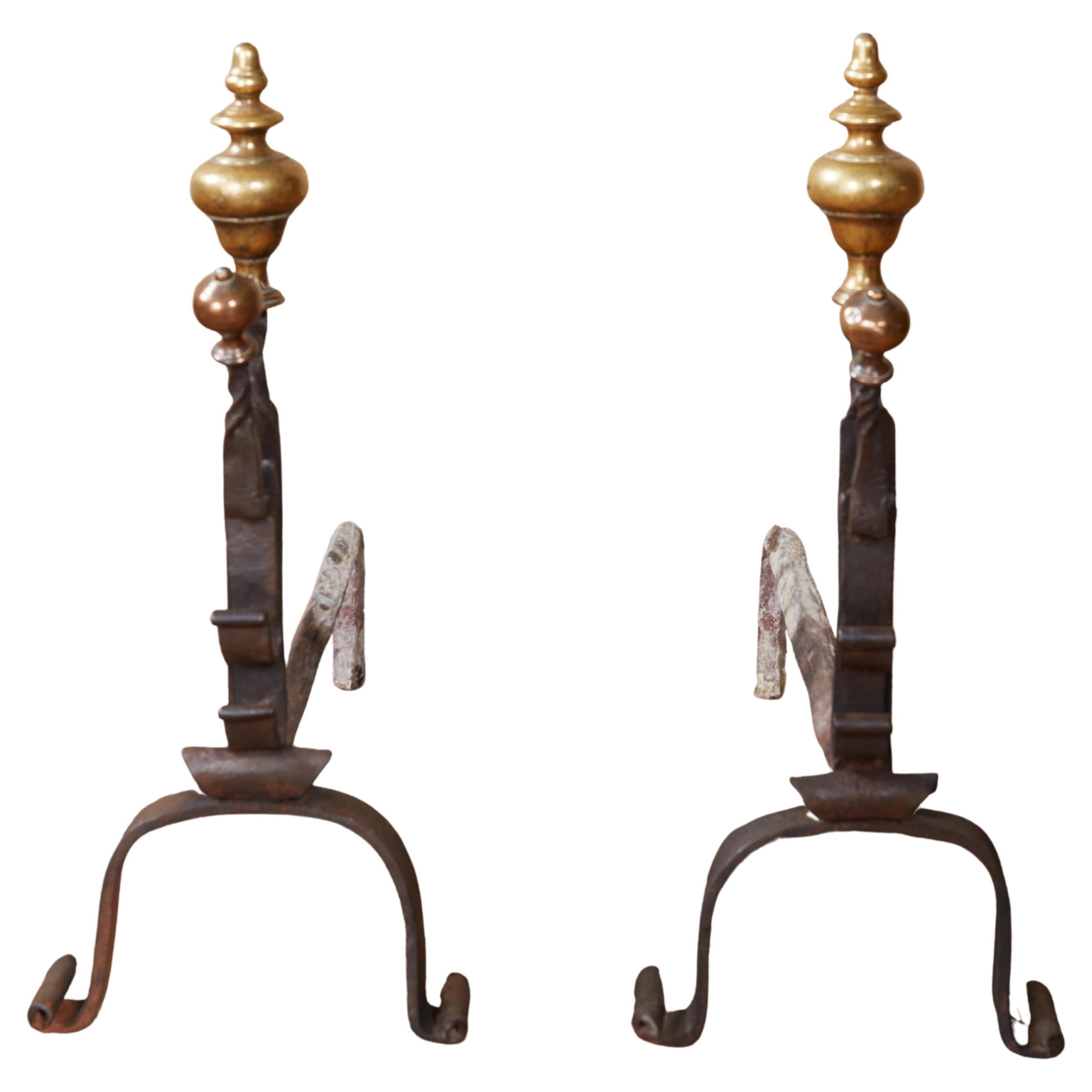 Pair of Turned Steeple Top Andirons For Sale