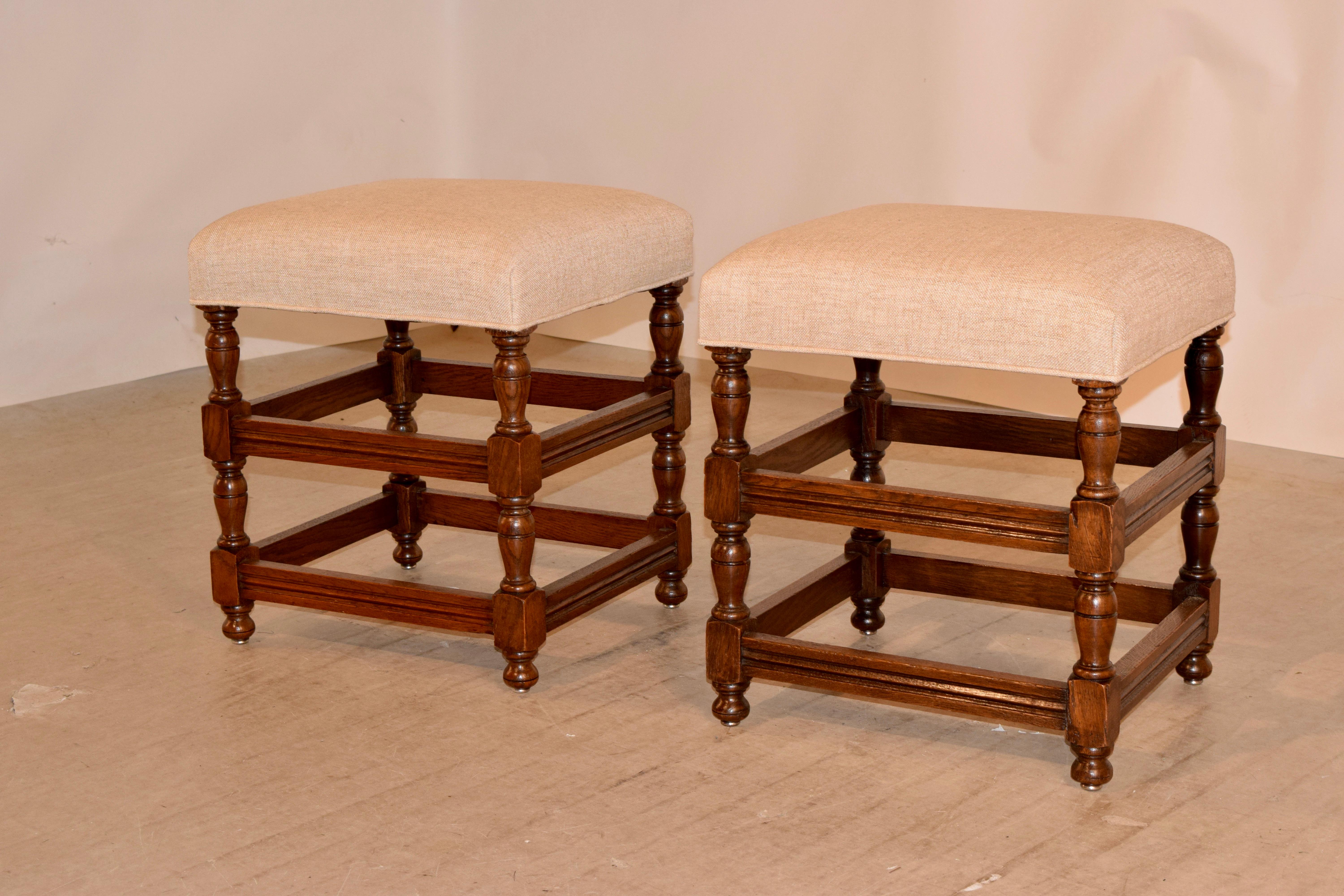 Linen Pair of Turned Stools, circa 1900