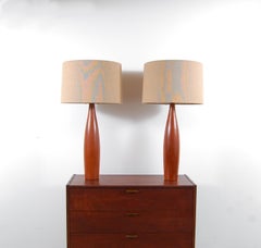 Pair of Turned Teak Lamps from Denmark
