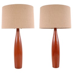 Pair of Turned Teak Lamps from Denmark
