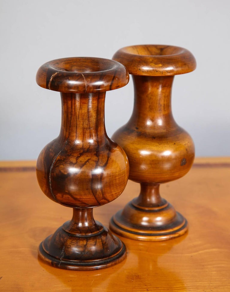 Pair of Turned Walnut Spill Vases at 1stDibs