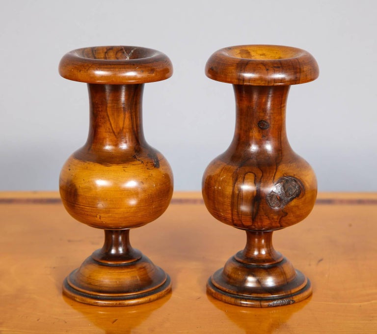 Pair of Turned Walnut Spill Vases at 1stDibs