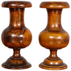 Pair of Turned Walnut Spill Vases