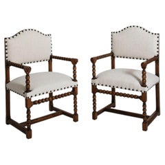 Pair of turned wood armchairs, XIXth c.